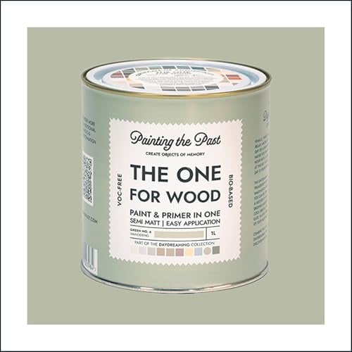 The One for Wood Paint & Primer 1L Green No. 6 Wandering | Semi Matt Finish, Bio-Based & VOC-Free Formula for Wooden Furniture & Surfaces | Durable & Easy Indoor Home Decorating