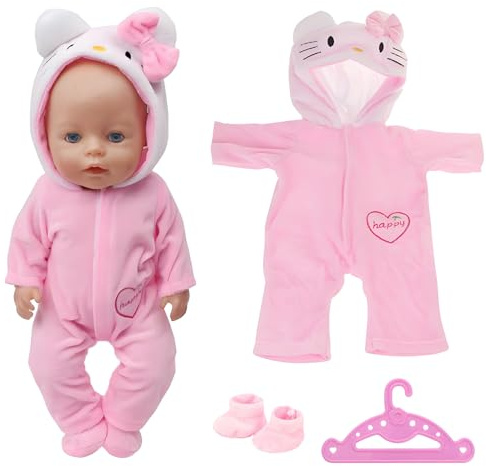 Puppenkleidung 35-45cm für Babypuppen,Kleidung für Puppe,Kleidung Outfits für Baby Puppen,Puppenkleidung Set mit Rosa Overall Aufhänger Socken, Geeignet als Geschenk für Mädchen oder Jungen