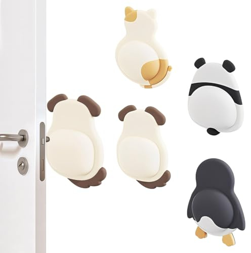 KEWUF 4 Pezzi Proteggi Muro, Gommini per Porte Salva Muro, Salvamaniglia, Cuscinetti Antiurto In Gomma Morbida, Ammortamento, Decorazione, Silenzioso (Spessore 14 Mm, Gatto, Cane, Pinguino, Panda)