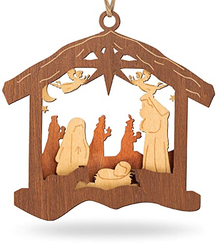 Nativity Scene Christmas Tree Ornaments, Wooden Hanging Decorations for Holiday Home Gift Giving, Religious Inspirational Theme