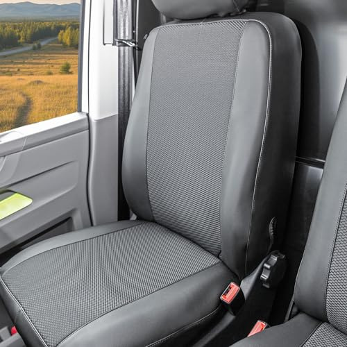ACTIVline Kunstleder & Stoff Schonbezüge für VW T6 ab 2016, Sitzbezüge Set, Schwarz, Maßgeschneidert, Fahrer- und Beifahrersitz, Made in Germany, Airbag-kompatibel