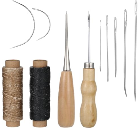 LXUEJIE Ledergarn Ledernadel Set, Leder Nähset 2 Rollen Wachsfaden Nähnadeln Nähahle Leder-Faden Sattlernadel Nähgarn Gebogene Nadel Leder Nähwerkzeug für Lederreparatur Sewing Reparieren
