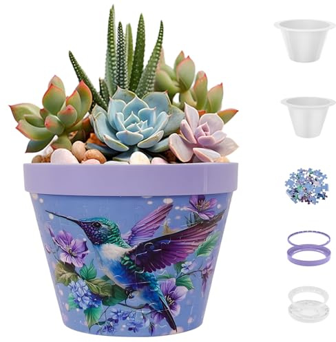 VAVPUP 3D Flower Pot Puzzle,100 Pieces Puzzle Vase,Small Home Decor Flower Pots for Indoor Cactus,Succulents Pots,Creative Lovers Gift,Windowsill Desk Office Floral Ornament(purple)