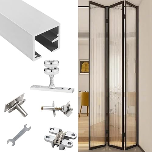 rail porte coulissante Rail de Porte Pliante Coulissante avec Quincaillerie, Kit de Rail Plafond pour Porte Pliante Coulissante, Pièce Rechange Pliante Coulissante(3 doors,250cm/98.4in)
