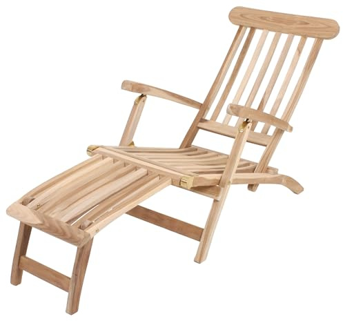 DELUKE Deckchair Leon 3-Fach verstellbar Natur Teak | Liegestuhl Gartenstuhl Sonnenliege