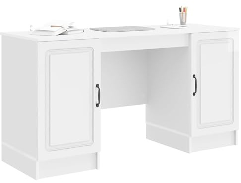vidaXL Schreibtisch Hochglanz Weiß 142,5 x 50 x 75 cm Holzwerkstoff