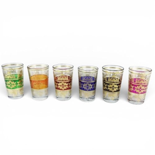 ARTIGIANATO VULCANO Bicchieri Marocchini da Tè in Vetro Colorati Multicolor 100ml Set da 6 Pezzi Diametro 5,5 cm Altezza 8,5 cm