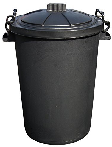 Easy Shopping BLACK 85 Litre 85L Extra Large Heavy Duty Plastic Bin Dustbin Storage Unit with Locking Lid for Home Garden Rubbish Waste Animal Feed (4)