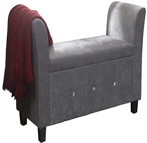 GFW Verona Upholstered Window Seat With Storage, Ottoman Padded Storage Stool Seat With Accent Legs For Living Room, Bedroom, Hallway or Dining Room, Silver Chenille, H-56cm x W-107cm x D-41cm
