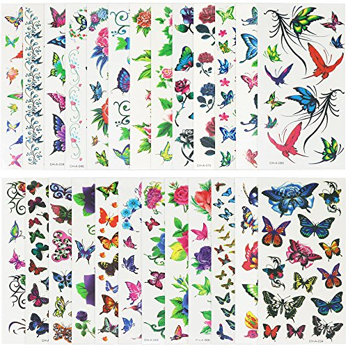 com-four® 25x Tattoo-Bögen mit Abziehtattoos für Mädchen mit verschiedenen Motiven (25 Stück - Mädchen)