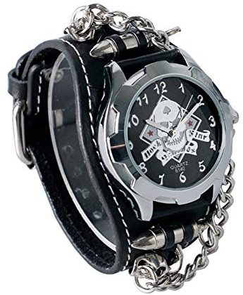 Abaobao Armbanduhr Biker Totenkopf Leder - MOTAR-Rock-Gothique-Emo | Rock, Gothic, Emo