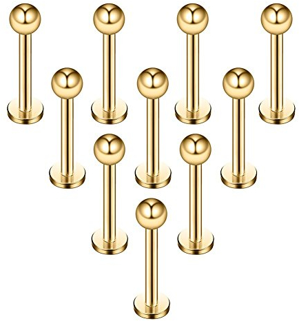 Briana Williams 10stk Chirurgenstahl Lippenpiercing Stecker mit Kugel Ohr Tragus Labret Helix Piercing Schmuck 6mm,8mm,10mm,12mm Stab