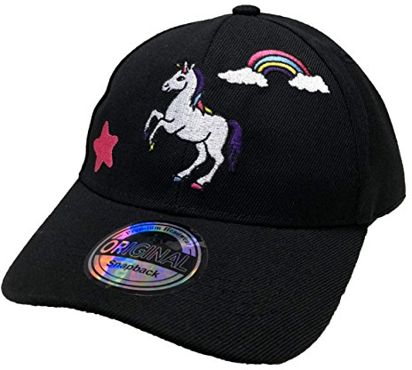 Einhorn Kids Kinder Snapback Unicorn Cap Kappe Starter Basecap Mütze Trucker Cappy Kult Unisex Baseball Größe verstellbar Rosa Schwarz (Schwarz)