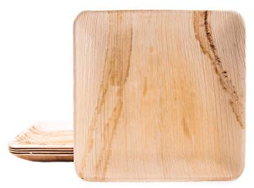 BOX And Tree| 25 Platos Cuadrados Desechable Hoja de Palma 24x24 cml l Vajilla Desechable Ecológica y Biodegradable l Platos de Madera de Palma, Bambú para Bodas, Cumpleaños