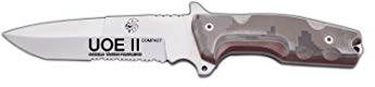 J&V Adventure Knives JV Cuchillo UOE II Compact MICARTA Camo Pixel ARIDO para Caza, Pesca, Supervivencia y Bushcraft Realizado en Albacete + Portabotellas de Regalo