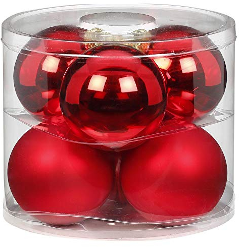 MAGIC Weihnachtskugeln Glas 10cm 6 STK. Christbaumkugeln Christbaumschmuck Farbe: Rot Glanz/matt