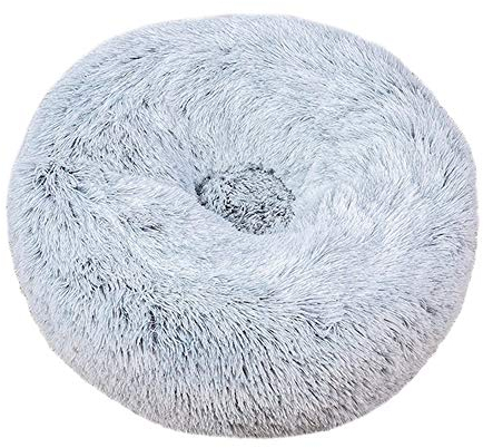 FANSU Hundebett rund Hundekissen Plüsch weichem Hundesofa rutschfest Base Katzenbett Donut Größe und Farbe wählbar (Farbverlauf grau,50CM)