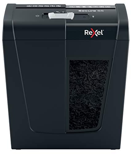 Rexel Aktenvernichter Secure S5, Streifenschnitt, 6-5 Blatt A4 (70-80 g/m²) Kapazität, Sicherheitsstufe P2, 10L Abfallbehälter, leise & kompakt, für zu Hause/Home Office, Schredder, schwarz, 2020121EU