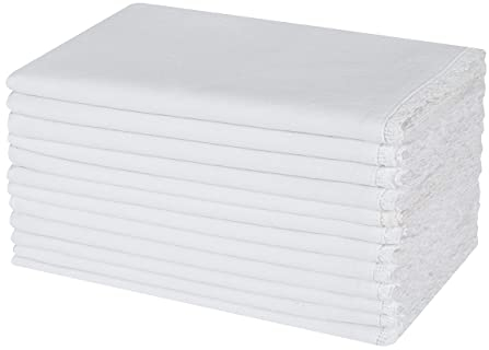 Weiße Stoffservietten, Stoffservietten, 12 Stück, mit Spitze, weiße Baumwollservietten für Hochzeit, weiße Servietten für Esstisch, weiße Stoffservietten, wiederverwendbar, waschbar, 45,7 x 45,7 cm