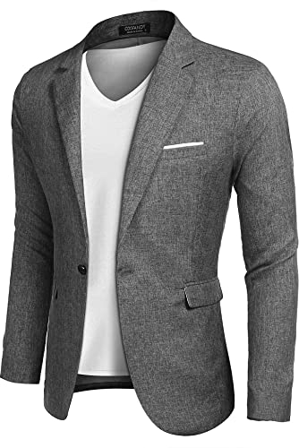 COOFANDY Sakko Herren Sportlich Slim Fit Anzugjacken Lässig Jacket Einfarbig Blazer Grau Gr.3XL