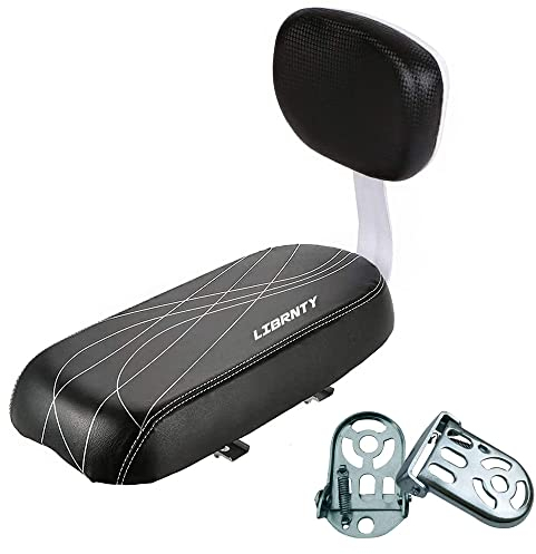 LIBRNTY Fahrradrücksitz,Kinder Sicherheits Fahrrad Rücksitz Zubehörsatz,Polstersattel mit Rückenlehne,Motorrad Fußstützen,für Kleinkinder,Kinder,Freunde,Lederbezug,für Befestigung am Gepäckträger