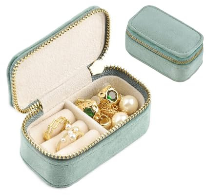 Reise-Schmuckkästchen für Schmuckaufbewahrung, Klein Schmuckkasten für Mädchen, schmuck-Organizer für Ringe, Ohrringe und kleine Gegenstände, Geschenkidee für Frauen (Minze)