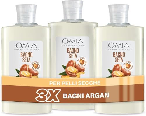 Omia, Kräuter-Seidenbad mit marokkanischem Arganöl, Badeschaum für trockene und gereizte Haut, Macht die Haut Elastisch und Schützt sie - 3 x 400ml Flaschen - Exklusiv bei Amazon
