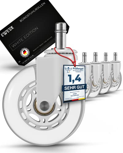 EWESK® Bürostuhlrollen 5er Set in Weiß – Geräuscharme Hartboden-Rollen 11x22mm – Nie wieder Bodenschutzmatten – Universale Rollen für weiße Schreibtischstühle