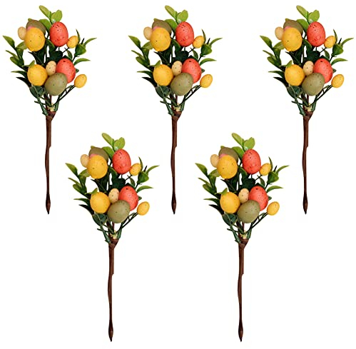 Ostereier Zweig 5 Stück Künstliche Eier Dekozweige DIY Blumenstrauß Baumschmuck, Garten Zuhause Ostern Frühling Party Blumentopf Dekostecker Dekoration