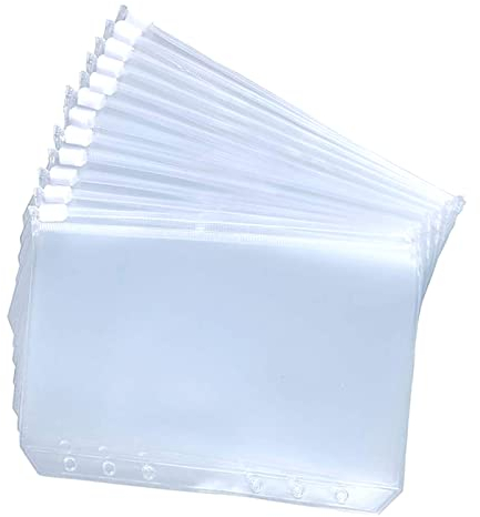 Timpfee 12 Packungen A7 Größe 6 Löcher Binder Taschen Kunststoff Binder Reißverschluss Ordner Wasserdicht 6 Löcher Reißverschluss Loseblatt Taschen für Dokumente Notebooks Karten (8.6 x 13.2cm)