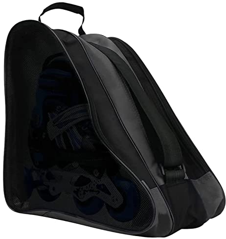 Woyufen Skate-Tasche für Erwachsene | Eislauftasche mit verstellbarem Schultergurt – hochwertige Tasche mit 3 großen Fächern für Schlittschuhe, Schwarz, 38 x 20 x 39 cm