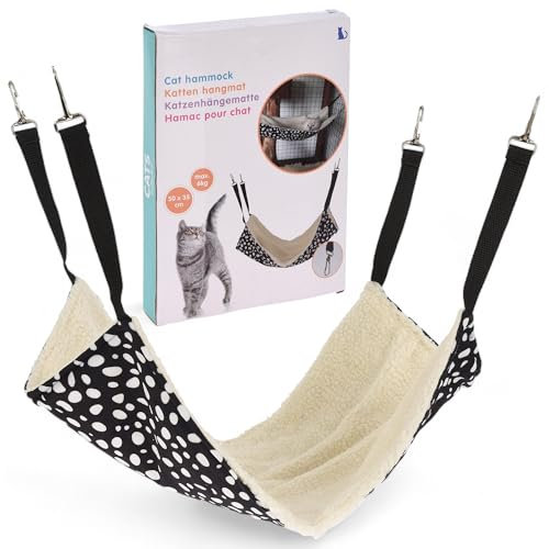 MIJOMA Katzenhängematte - Bequemes Hängemattenbett für Katzen und kleine Haustiere | Weiches Haustierbett mit Karabinerhaken | 50x35 cm | Max. 6 kg Tragkraft | Kuscheliger Plüsch | Leicht zu reinigen