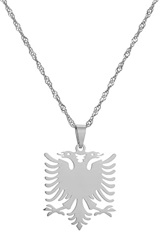 Halskette Mit Anhänger Mit Albanischem Adler Und Karte – Goldfarbe,Landmode,Hip-Hop,Wasserwelle,Dünne Kette,Zierlicher Patriotischer Schmuck,Ethnischer Stil,Womenmengirl,Unisex-Geschenke,Weiß,50 Cm