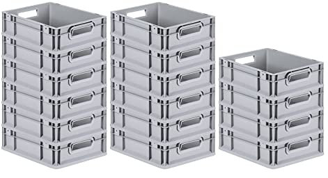 PROREGAL SuperSparSet 16x Eurobox NextGen Grip | HxBxT 12x30x40cm | 11 Liter | Griffe offen | Grau | Eurobehälter, Transportbox, Transportbehälter, Stapelbehälter