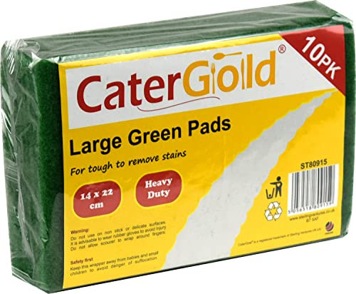 Catergold Large Heavy Duty Green Scrubbing Pad Scourers 22 x 14cm (10 Pads)