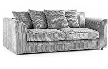 New Luxor Silver Fabric 3 Seater Sofa | Jumbo Cord Scatter Back Settee (Silver, 3 Seater)