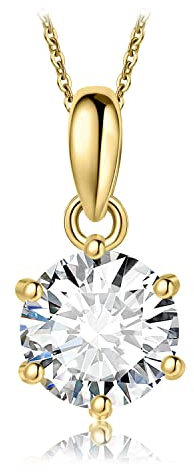 JewelryPalace Rundschliff 1ct Zirkonia Solitär Kette Anhänger, Simulierter Diamant Braut Schmuck Set, Halskette Damen Silber 925 Collier Damen mit Stein, Schmuck Mädchen Geschenk Frauen Vergoldet 45CM