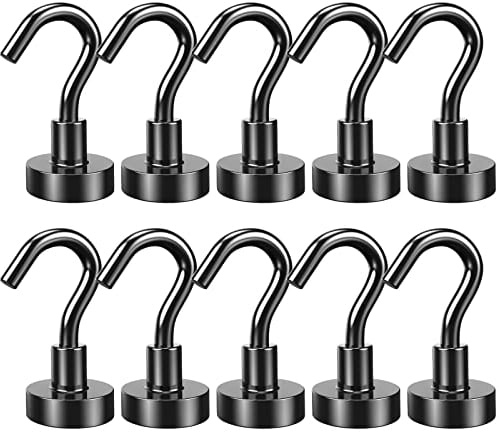 Lictin 10 pzas Ganchos magnéticos Neodimio Ultra fuertes 15mm Diámetro 10KG 22LBS de Fuerza de Atracción Imán Potente(Negro)