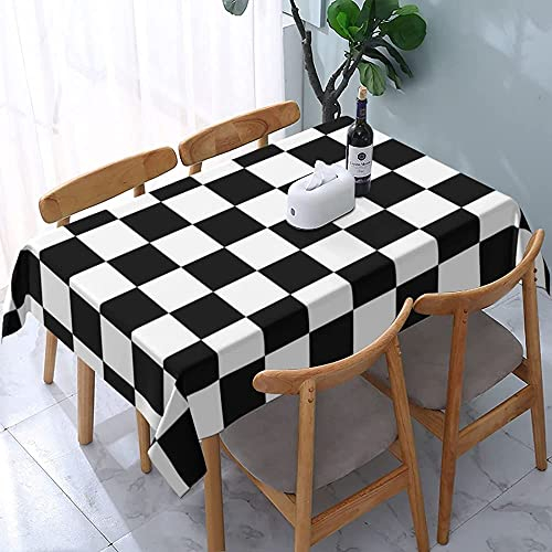 Rechteckige Wachstuch Schwarz-Weiß-Schachbrett Garten Tischdecke Abwaschbar Tischwäsche Wetterfeste Party Tischdecken Für Outdoor Garten Terrasse,137X183cm