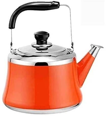Habrur Teekessel Wasserkessel Küche Herdplatte Pfeifen Teekessel 304 Edelstahl Teekanne Wasserkocher Mit Anti-Hitze-Griff Wasserkocher Flötenkessel (Blue : Orange, Size : 5L)