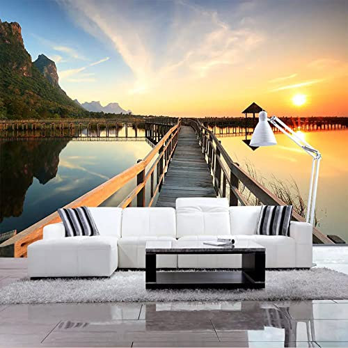 YEWIER Selbstklebende PVC Fototapete 3d wohnzimmer schlafzimmer tapete sonnenuntergang meer pier landschaft hintergrund wand dekorative sticker wandkunst