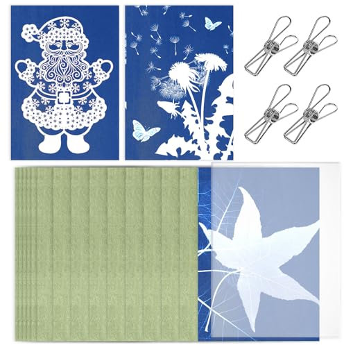 32 PCS Cyanotype Paper Kit with Acrylic Panel and 4 Clips A5 High Sensitive Sun Art Papers Nature Print Paper Cyanotype Set Craft Kits for Teenager Adults Arts Crafts DIY Projects (A5, 5.8X8.3 inch)