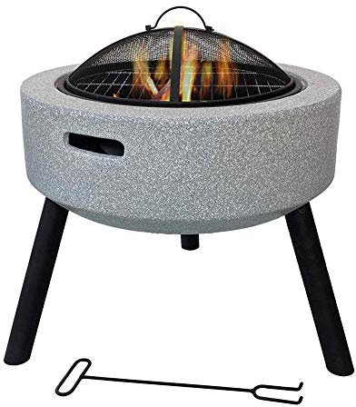 Feuerstelle mit Grillregal, Geo-Feuerschale mit dreieckiger Halterung, Magnesiumoxid-Material, Outdoor-Garten-Feuerstelle mit Netzabdeckung für draußen, Garten, Grillen,