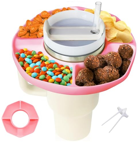 HDKAJL Reusable Silicone Snack Tray for 40oz Stanley Cup – 4 Compartments, Tumbler Accessory, Candy Bowl for Outdoor/Indoor Use