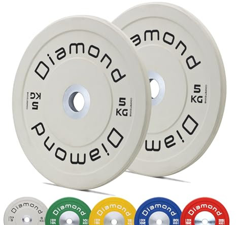 Paar Hantelscheiben für Wettbewerbe Pro Diamond Loch Ø 50 mm für Fitnessstudio und Home Gym von 5 bis 25 kg für Hanteln und Langhanteln (2 x 5 kg (weiß))