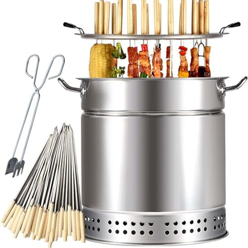 MAYFABD Ahumador De CarbóN Vertical PortáTil Barbacoa De Barril Parrilla De CarbóN Sin Humo para Exterior Interior De Camping Barbacoa De CarbóN BBQ para Asar Brochetas De Carne,28pcs