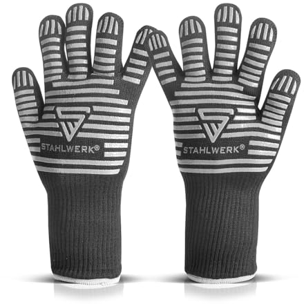 STAHLWERK Hitzebeständige Handschuhe bis 800°C EN 407:2004 Feuerfeste Hitzeschutzhandschuhe | Thermohandschuhe | Arbeitshandschuhe aus robustem ARAMID-Gewebe