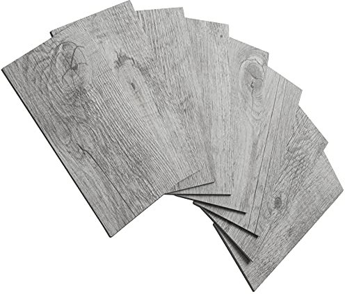 AULIGET 4 Pieces Dover Gray Subway Self Adhesive Wall Tiles, 3mm PVC Faxu Wood Stick on Tile, Splashback Tile Stickers for Kitchen & Bathroom (3 x 6 Inches)