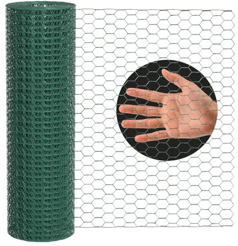 Lienffy Hühnerdraht für Blumenarrangements, Garten Geflügel Netting - 0.3 × 9m verzinkt PVC beschichtet 1.9cm Loch Größe Hexagonal Draht Gartenzaun für Handwerk Huhn Coop Barriere Kaninchenkäfig, grün