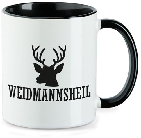 Huuraa Kaffeetasse Weidmannsheil Hirsch Jägergruß Geschenk 330ml Schwarz Weidmannsheil Hirsch Präsent